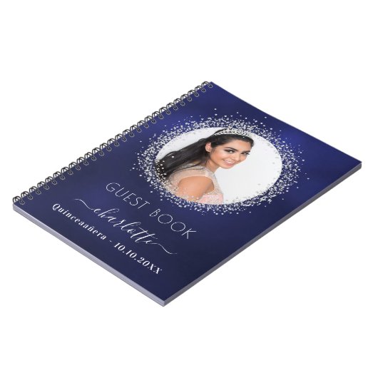 Guest book Quinceanera navy blue Silver Notitieboek (Linkerzijde)