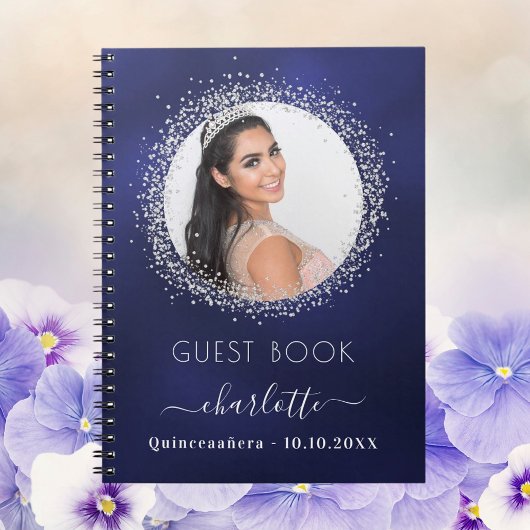 Guest book Quinceanera navy blue Silver Notitieboek