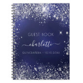 Guest book Quinceanera navy blue zilver glitter Notitieboek (Voorkant)