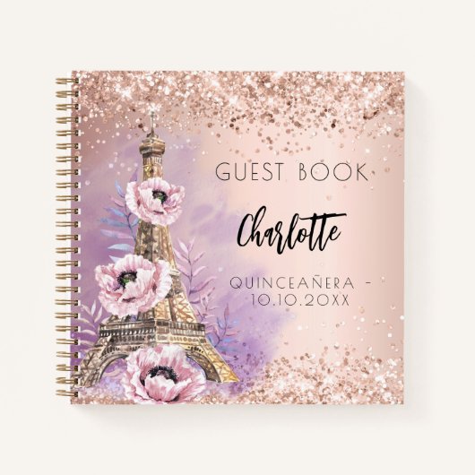 Guest book Quinceanera party Paris Eiffeltoren Notitieboek (Voorkant)