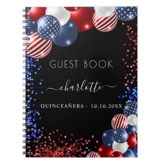 Guest book Quinceanera patriotic red white blue Notitieboek (Voorkant)