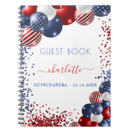 Guest book Quinceanera patriotic red white blue Notitieboek