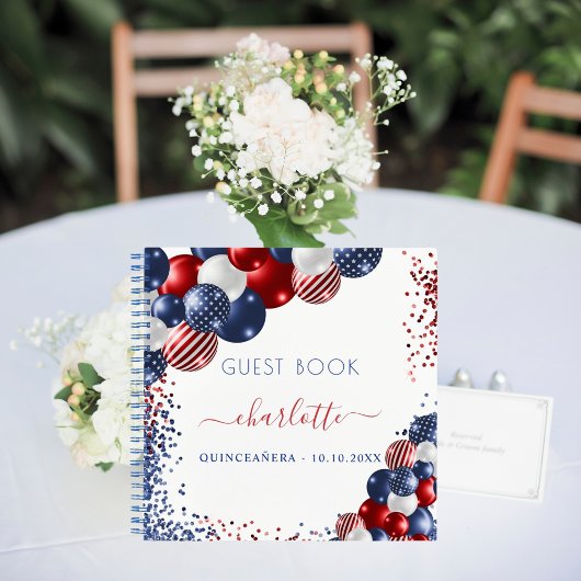 Guest book Quinceanera patriotic red white blue Notitieboek