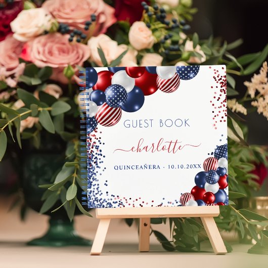 Guest book Quinceanera patriotic red white blue Notitieboek
