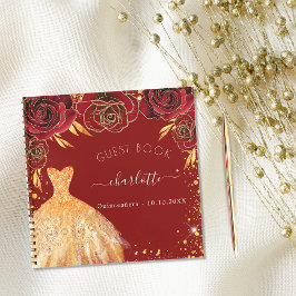 Guest book Quinceanera red gold glitter jurk Notitieboek