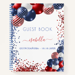 Guest book Quinceanera red white blue patriotic Notitieboek