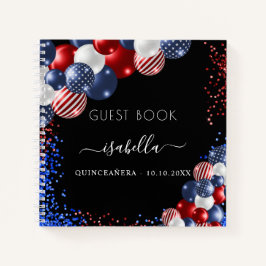 Guest book Quinceanera red white blue US patriotic Notitieboek