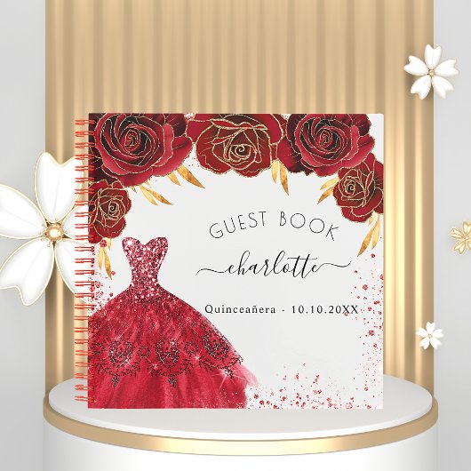 Guest book Quinceanera red white glitter jurk Notitieboek
