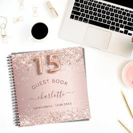 Guest book Quinceanera roos Gold glitter blush Notitieboek