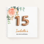 Guest book Quinceanera roos goudflorale eucalyptus Notitieboek (Voorkant)