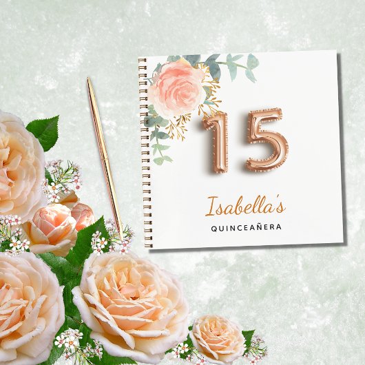 Guest book Quinceanera roos goudflorale eucalyptus Notitieboek