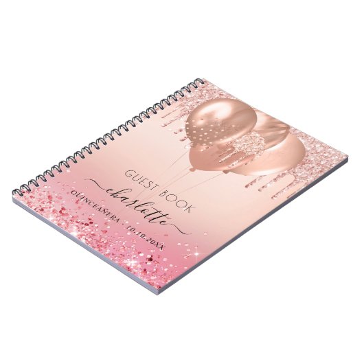 Guest book Quinceanera roos goudroze glitter Notitieboek (Linkerzijde)