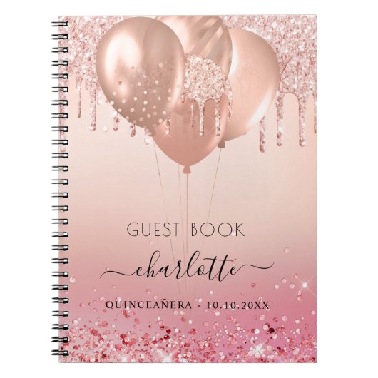 Guest book Quinceanera roos goudroze glitter Notitieboek (Voorkant)
