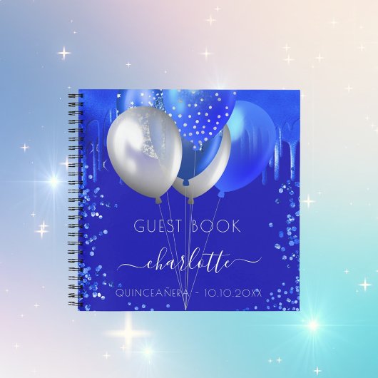 Guest book Quinceanera royal blue druipt ballonnen Notitieboek