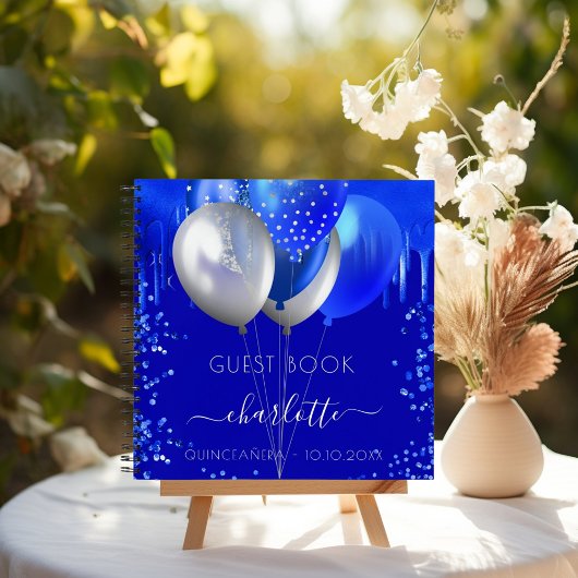 Guest book Quinceanera royal blue druipt ballonnen Notitieboek