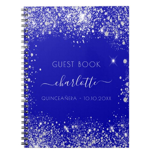 Guest book Quinceanera royal blue zilver glitter Notitieboek (Voorkant)