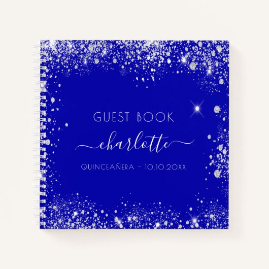 Guest book Quinceanera royal blue zilver glitter Notitieboek (Voorkant)