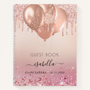 Guest book Quinceanera roze roze roze goudballonne Notitieboek
