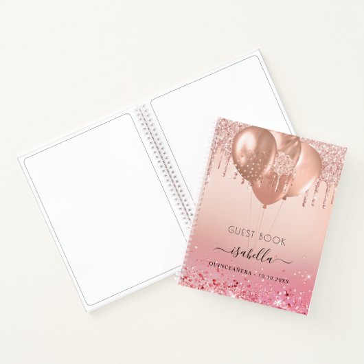 Guest book Quinceanera roze roze roze goudballonne Notitieboek (Binnen)