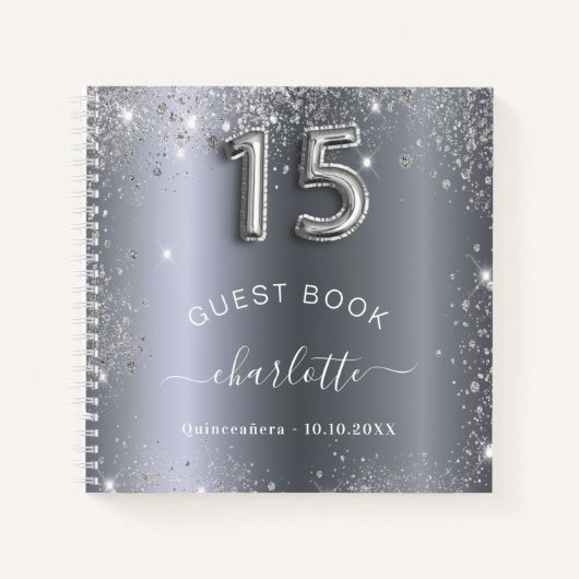 Guest book Quinceanera Silglitter Name glam Notitieboek (Voorkant)