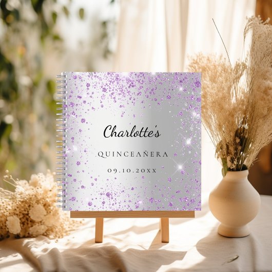 Guest book Quinceañera Silpaars glitter Notitieboek