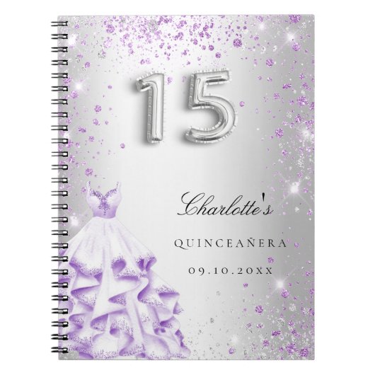 Guest book Quinceanera Silver paarse glitter Notitieboek (Voorkant)