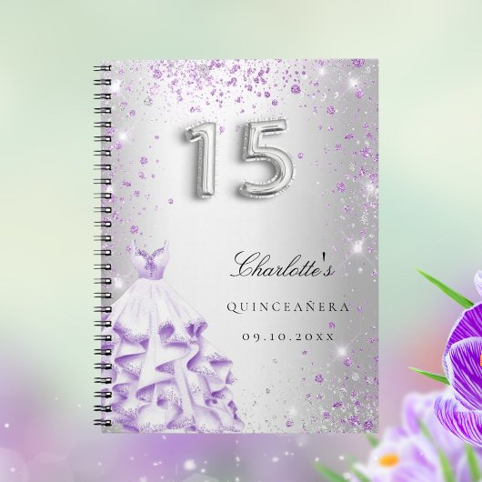 Guest book Quinceanera Silver paarse glitter Notitieboek