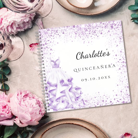 Guest book Quinceañera Silver Violet jurk elegant Notitieboek