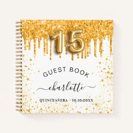 Guest book Quinceanera white gold glitter drift Notitieboek