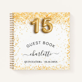 Guest book Quinceanera white gold glitter Notitieboek