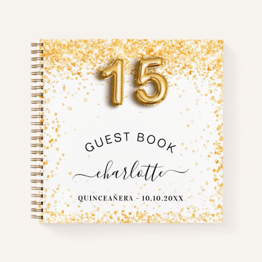 Guest book Quinceanera white gold glitter Notitieboek (Voorkant)