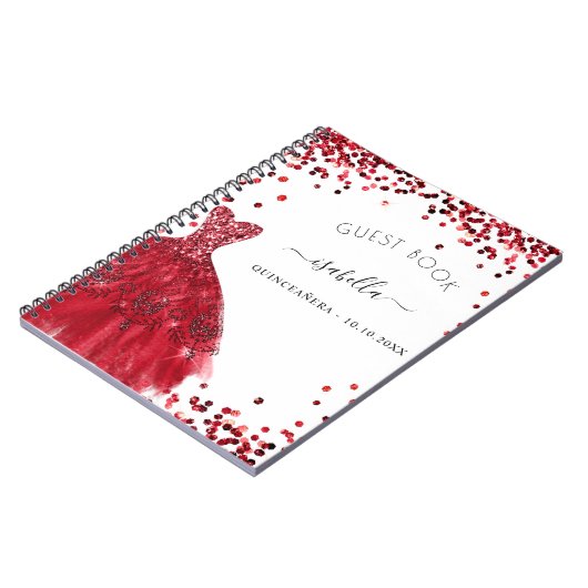 Guest book Quinceanera white red jurk glitter Notitieboek (Linkerzijde)
