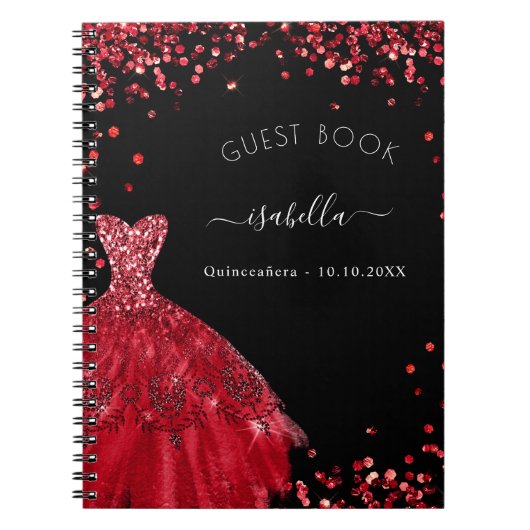 Guest book Quinceanera zwarte rode jurk Notitieboek (Voorkant)