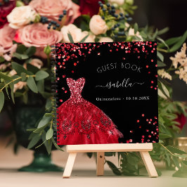 Guest book Quinceanera zwarte rode jurk Notitieboek