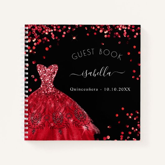 Guest book Quinceanera zwarte rode jurk Notitieboek (Voorkant)