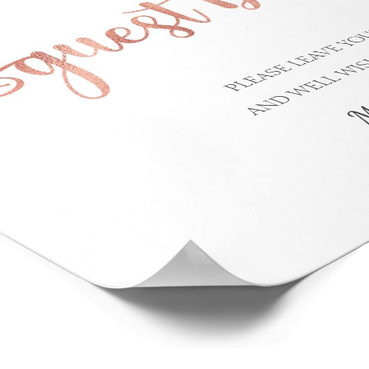 "Guest Book" roos goud Wit simpel bruiloft bord Poster (Hoek)