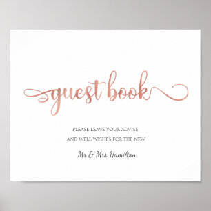 "Guest Book" roos goud Wit simpel bruiloft bord Poster