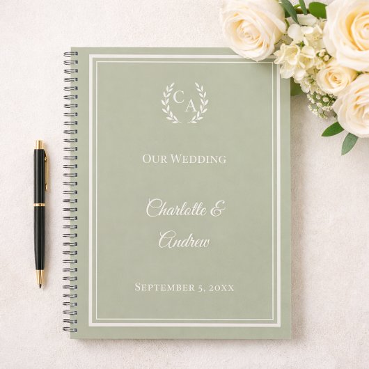 Guest Book sage green monogrammed wedding Notitieboek