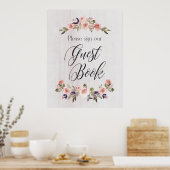 Guest Book sign - floral rustious wood Poster (Keuken)