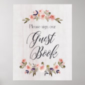 Guest Book sign - floral rustious wood Poster (Voorkant)