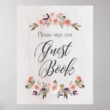 Guest Book sign - floral rustious wood