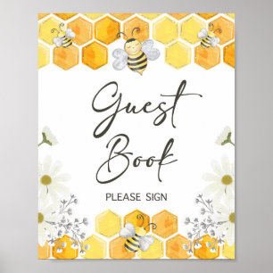 Guest Book Sign Honey Bee Yellow Shower Sign Poster