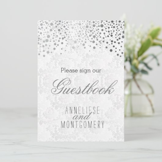 Guest Book Sign - Stijlvolle zilveren Confetti (Staand voorkant)