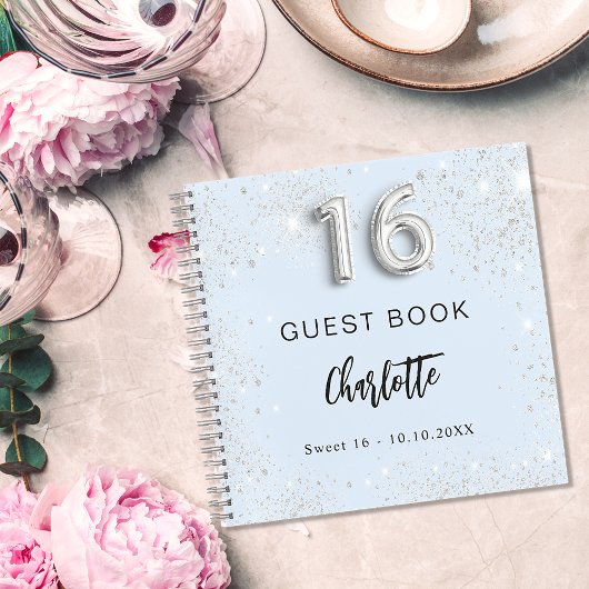 Guest book Sweet 16 baby blue Silver Notitieboek