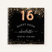 Guest book Sweet 16 black Gold glitter name Notitieboek (Voorkant)