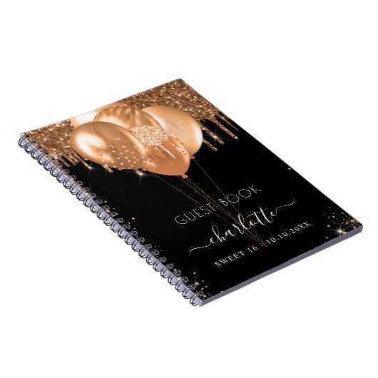 Guest book Sweet 16 black Gold glitter name party Notitieboek (Rechterzijde)