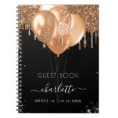 Guest book Sweet 16 black Gold glitter name party Notitieboek (Voorkant)