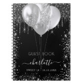 Guest book Sweet 16 black Silver glitter name Notitieboek (Voorkant)