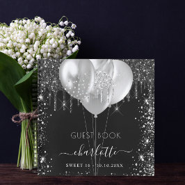 Guest book Sweet 16 black Silver glitter name Notitieboek
