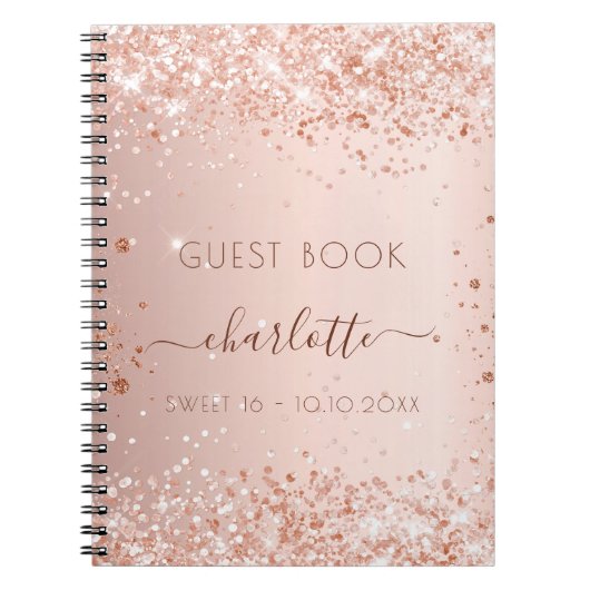 Guest book Sweet 16 blush roos gold sparkles Notitieboek (Voorkant)